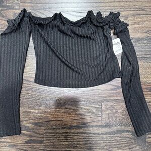 Black off the shoulder long sleeve top